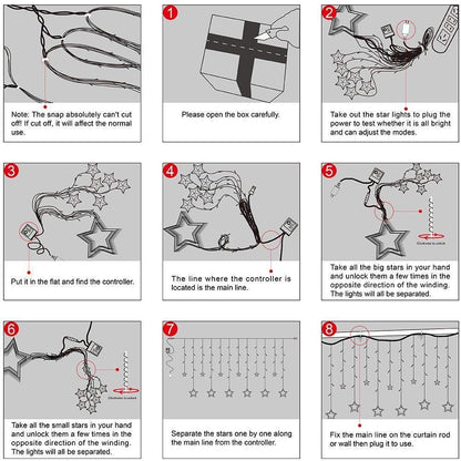 12 Stars 114 Led Curtain String Lights with 8 Flashing Modes