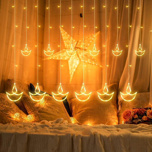 12 Diya 138 LED Curtain String Lights for Decoration